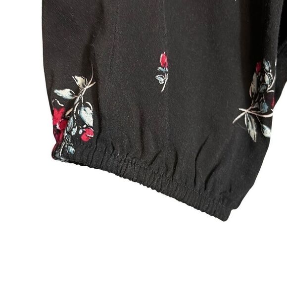 J. Jill smocked yoke rose print on black 3/4 sleeve tunic L - Picture 5 of 11